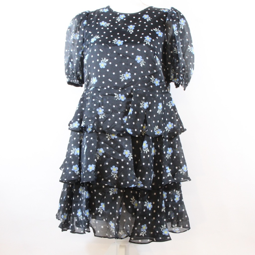 Sandy Liang Women's Floral Print Polka Dot Short Sleeve Tiered Dress NWT